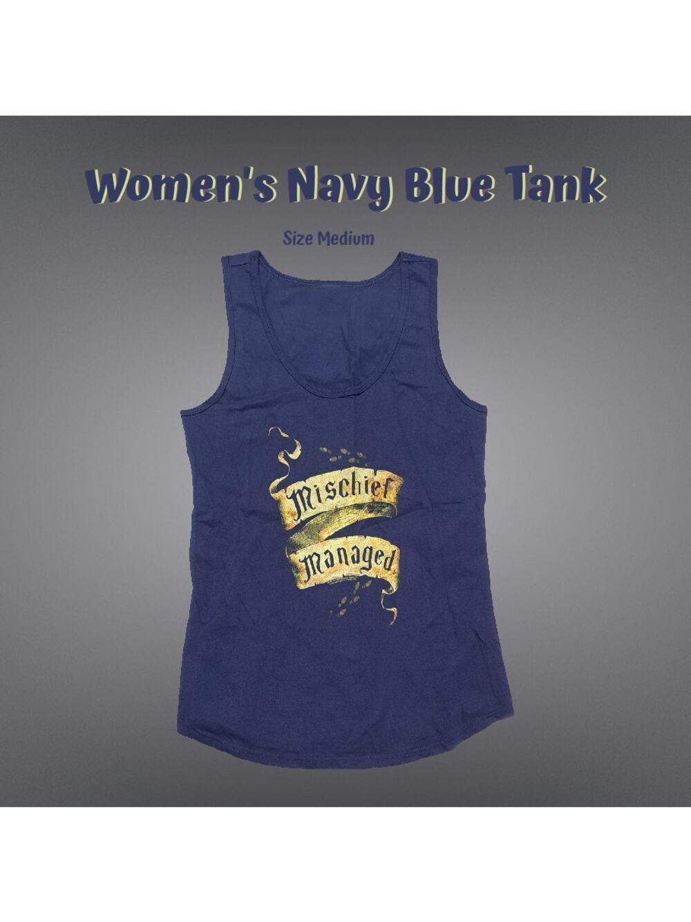 New Women's Navy Blue Mischief Managed Tank Top Shirt Size Medium